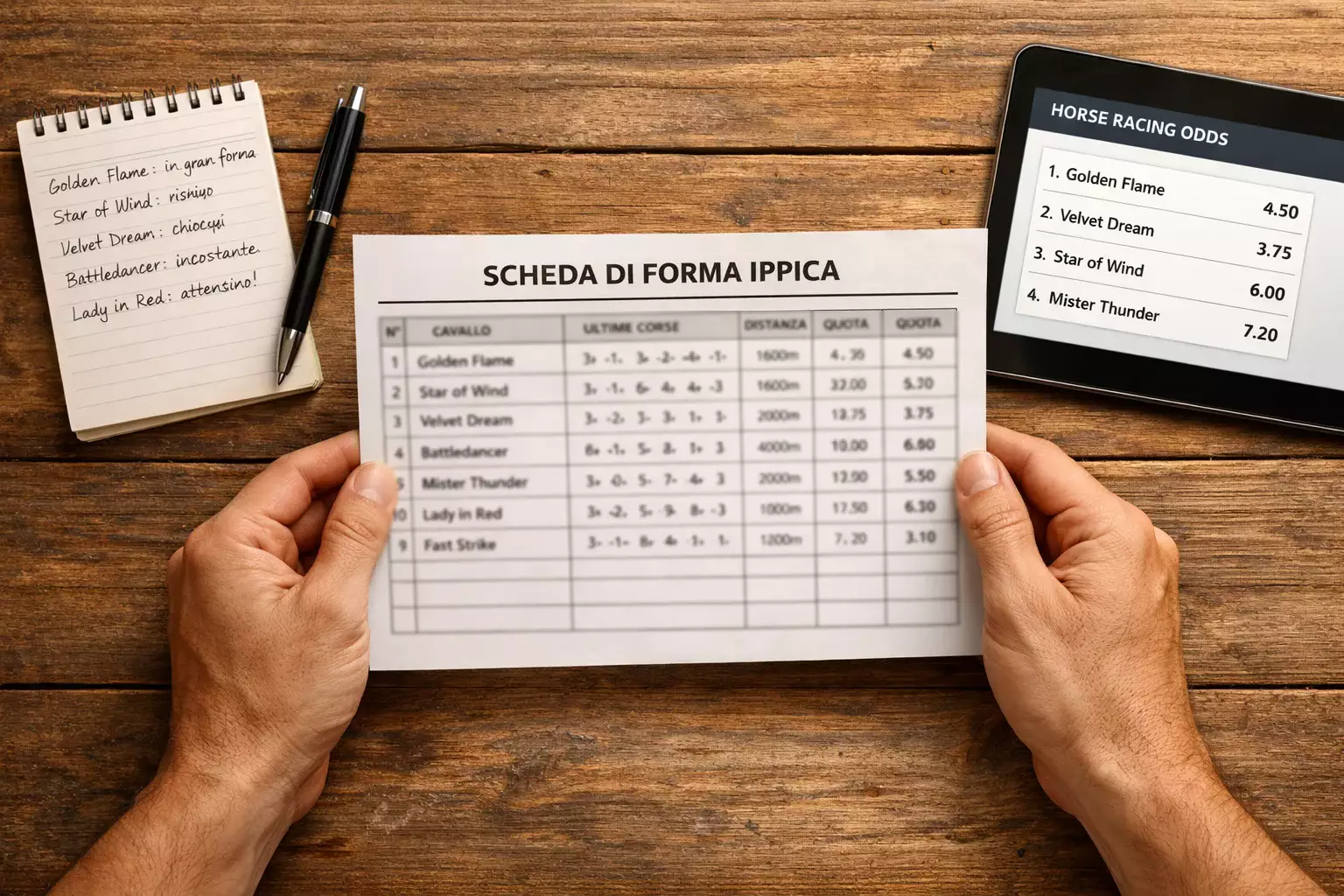 Schermo con quote decimali ippiche e probabilita implicite di una corsa di cavalli